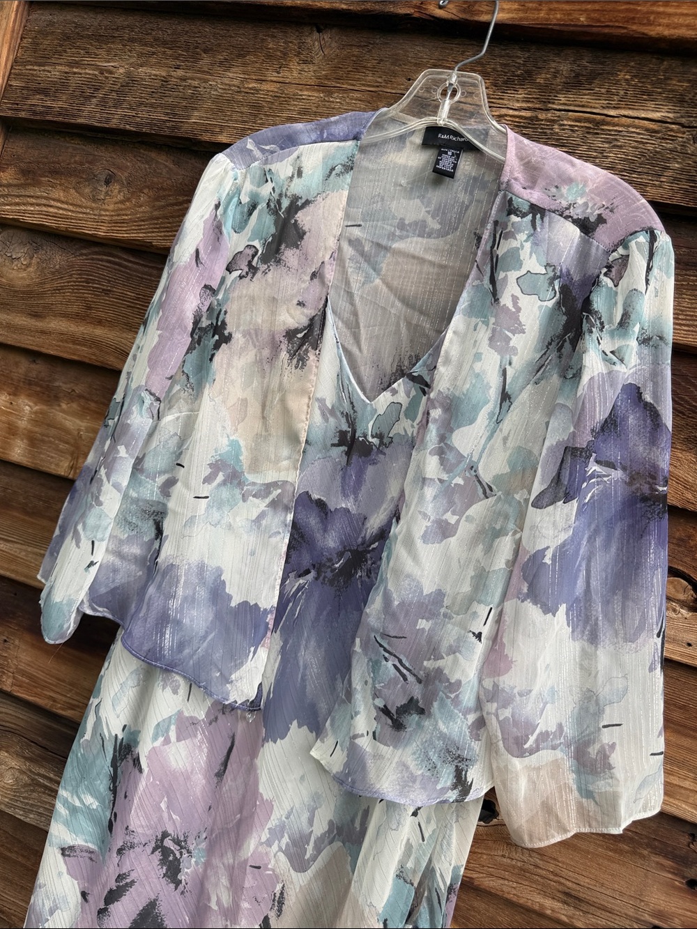 R&M Richards Pastel Floral Maxi Dress and Jacket Set - Lavender, Mint, Gray - Picture 2 of 6